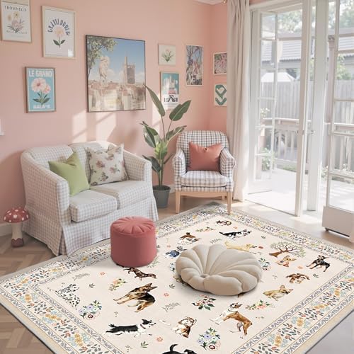 Beige Floral Area Rug 4x6 for Bedroom Livingroom by WelcometoBabovid