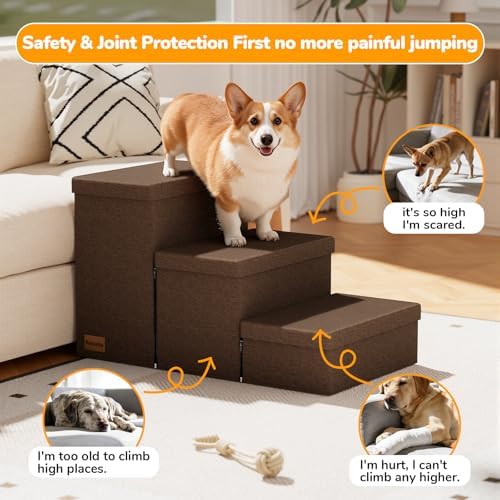 3-Step Wide Dog Stairs with Storage 18" H, Non-Slip Sturdy Pet Steps - Image 5