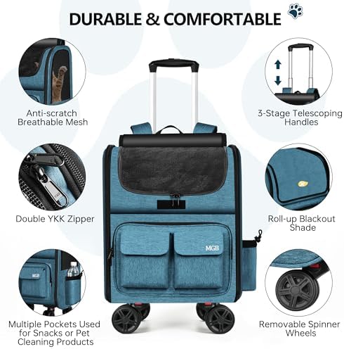 MGB Foldable Pet Carrier with Wheels, Denim Blue - Image 3