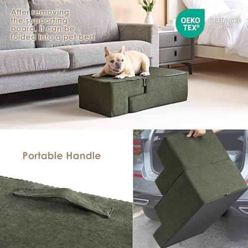 EHEYCIGA Dog Stairs for Bed 18" H, Dog 4-Steps for High Bed, Military Green - Image 4
