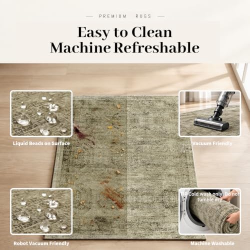 Area Rugs for Living Room Bedroom 10x14 Washable Non-Slip Vintage Brown - Image 7