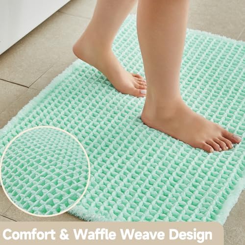 TYUU Waffle Bath Mat, Boho Bathroom Rugs Non Slip, 36x24 Aqua Blue - Image 3