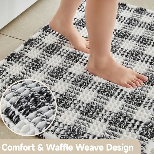 TYUU Waffle Bath Mat, Checkered Bathroom Rugs Non Slip, 36x24 Black & White - Image 3