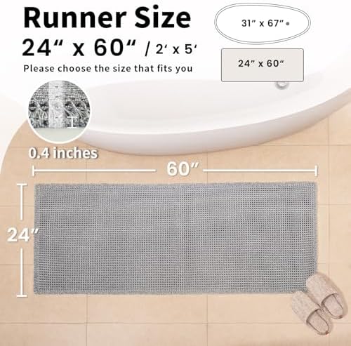 Long Bath Mat, Waffle Bathroom Runner Rug Non Slip Washable, 24 x 60 - Image 2