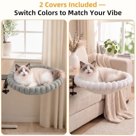 Desk Cat Bed with 2 Washable Covers, Space Saving Clamp-On Cat Perch Hammock - Image 2
