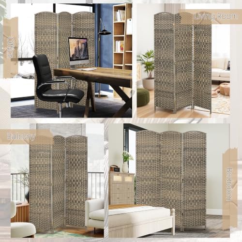 HOMCOM 3 Panel Room Divider 6 Ft Privacy Screen Hand-Woven Dark Rustic Oak - Image 6