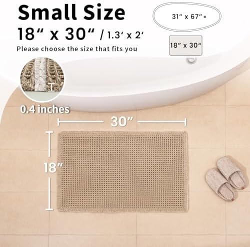 Waffle Bath Mat, Boho Bathroom Rug Non Slip Washable, 18 x 30 - Image 2