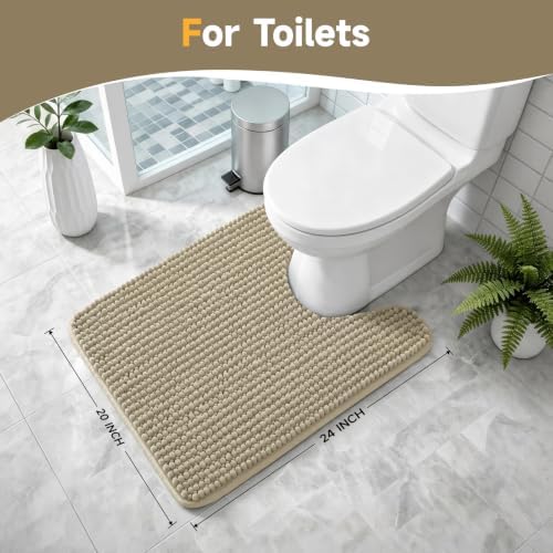 Ophanie Beige Toilet Rugs U-Shaped 24x20, Soft Chenille Contour Bath Mat - Image 2