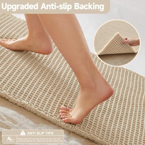TYUU Waffle Bath Mat, Small Boho Bathroom Rugs Non Slip 24x16 Pale Beige - Image 5