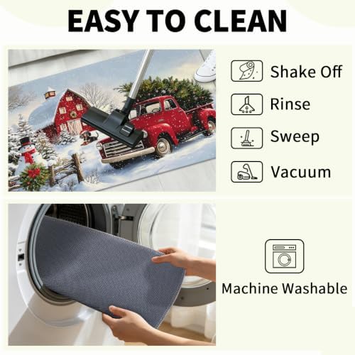 Giwawa Red Truck Bath Rug Winter Xmas Tree Microfiber Front Door Mat 20x32 Inch - Image 6