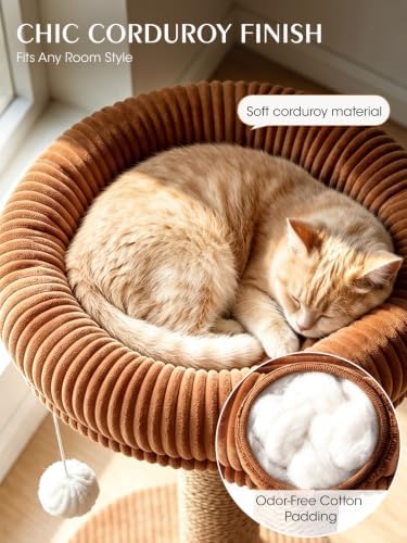52" Cat Tree Tower for Large Cats, Modern Corduroy, Stable Base - Image 2