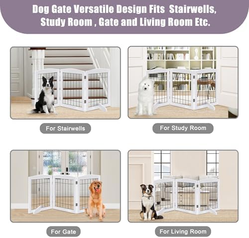 LZRS 3-Panel Freestanding Adjustable Wooden Dog Gate—30" Tall Foldable Pet - Image 6