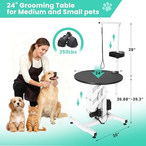 Electric Hydraulic Lift Dog Grooming Table – 24 Inch Rotating Desktop, Overhead - Image 5