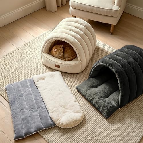 Covered Cat Bed Cave for Indoor Cats, 2-in-1 Enclosed Pet Bed for Small Dogs - Image 7