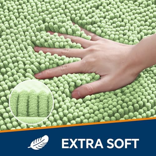 Chenille Bathroom Rug 26"x44" Seafoam Green, Non-Slip Bath Mat - Image 3