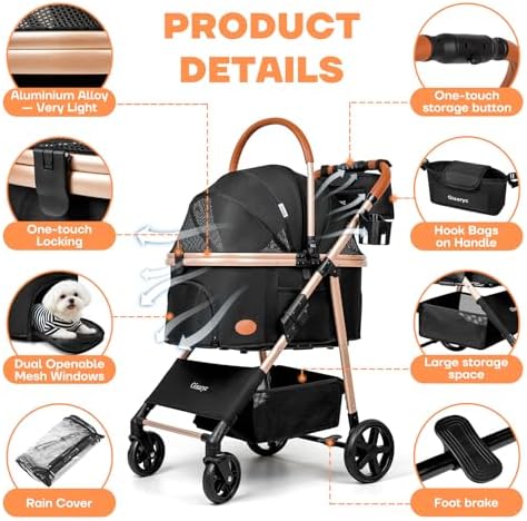 Dog Cat Stroller for Small/Medium Pets, 50 lbs, 3-in-1 Pet Stroller - Image 3