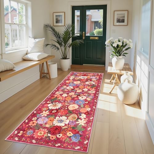 Red Floral Hallway Runner Rug 2x8 - Image 2