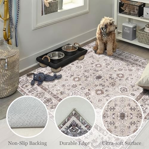 9x12 Washable Area Rugs for Living Room, Bedroom Non-Slip Soft Carpet Beige - Image 6
