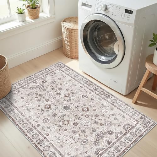 Small 2x3 Washable Rug Soft Low Pile Non Slip Throw Door Mat Beige - Image 2