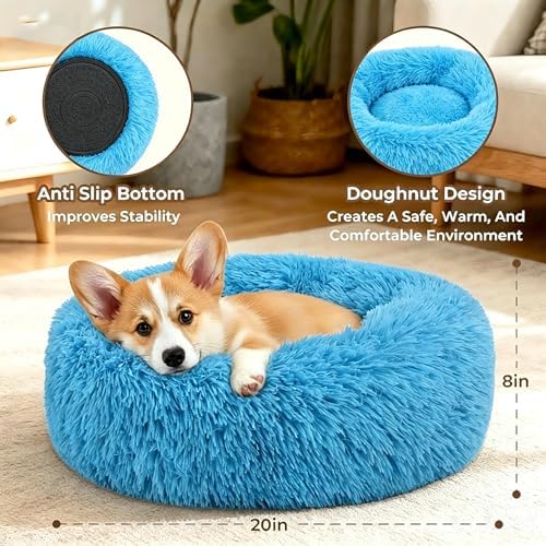 Calming Donut Dog and Cat Bed for Indoor Cats, Anti-Anxiety Round Fluffy Soft - Image 3