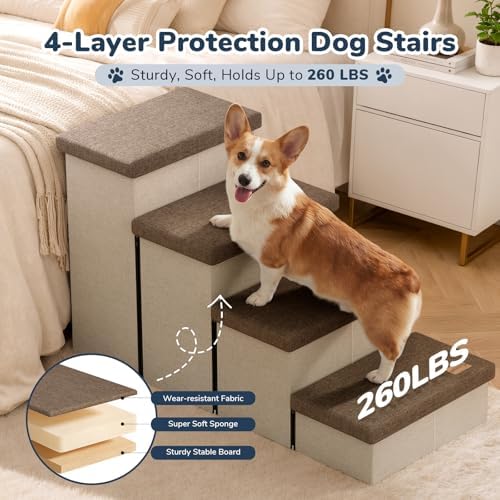 4-Step Wide Dog Stairs with Hidden Storage 23" H, Non-Slip Dog Steps - Image 5