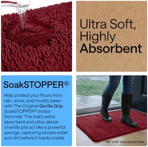 GORILLA GRIP SoakSTOPPER Dog Door Mat, Machine Wash and Dry, 24x17 Burgundy - Image 4