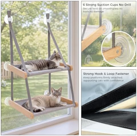 Cat Window Perch for Large Cats – Wooden Cat Window Hammock - Image 4