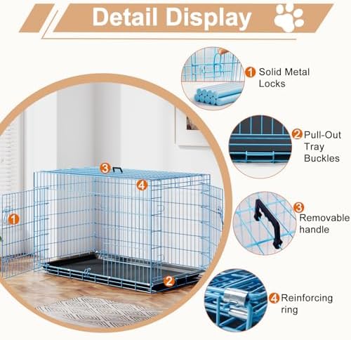 FDW | 48" Foldable Metal Dog Crate | Blue | Cage - Image 3