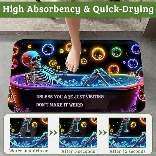 Punk Skull Bathroom Rugs Thin Bath Mat Non Slip Washable, Rubber Backing Quick - Image 4