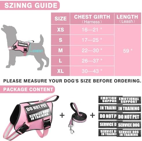 Service Dog Vest Harness and Leash Set+10 Patches, No Pull&Easy Walk Reflective - Image 2