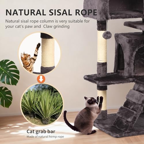 BestPet | 54" Cat Tree Tower | Purple Gray | Sturdy Multi-Level Cat Tree - Image 4