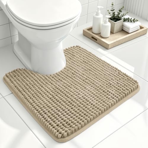 Ophanie Beige Toilet Rugs U-Shaped 20x20, Soft Chenille Contour Bath Mat by Ophanie