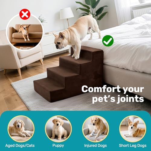 Dog Stairs for Bed, Extra Wide 4-Step Dog Steps for High Bed, High-Density Foam - Image 6