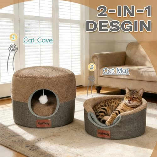 2-in-1 Cat Bed Cave, Cozy Covered Cat Beds - Image 2
