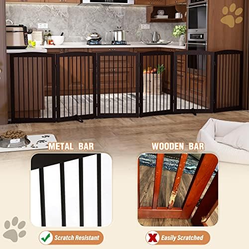 PUPETPO Freestanding Pet Gate for Dogs, Indoor Wooden Foldable Dog Gate for - Image 4