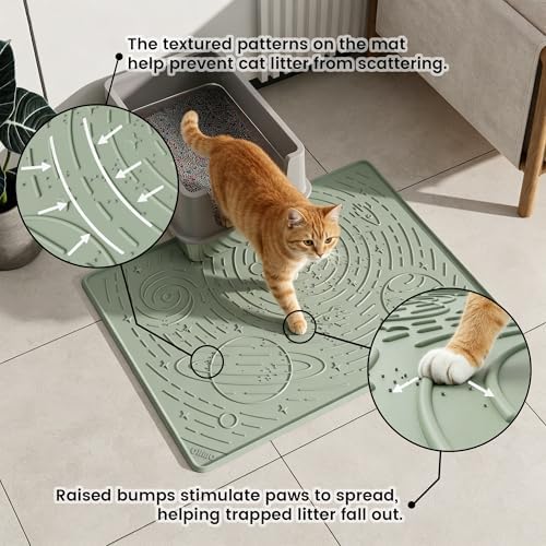 OHMO Large Cat Litter Mat 31.5x23.6" High Raised Edge Silicone, Sage Green - Image 2
