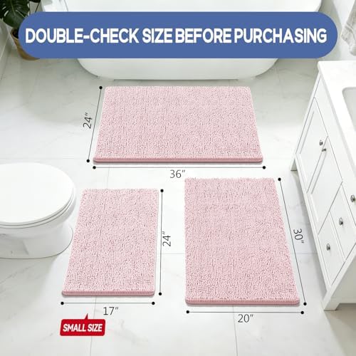 Bcoimo Bath Rug Mat, 30x20 Chenille Non Slip Pink Bathroom Floor Shower Mats - Image 2