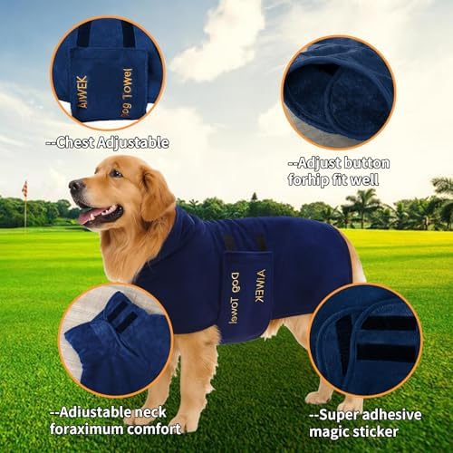 Dog Bathrobe Microfiber, Quick Dry Absorbent Adjustable Wrap Blue M - Image 3