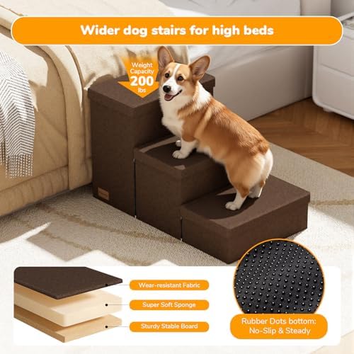 3-Step Wide Dog Stairs with Storage 18" H, Non-Slip Sturdy Pet Steps - Image 6