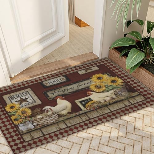 Giwawa Vintage Rooster Bath Rug Farmhouse Chicken Shower Mat Absorbent Bath - Image 7