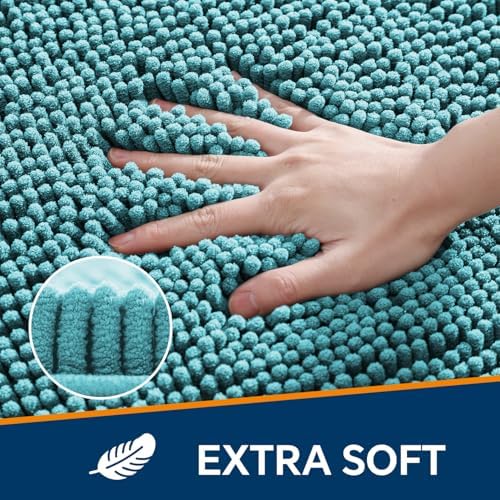 Chenille Bathroom Runner Rug 17"x47" Aqua, Plush Bath Mat - Image 3