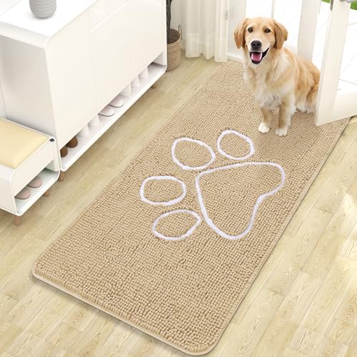 OLANLY Dog Door Mat for Muddy Paws 47x24, Paw Print Design Chenille Mud Mat by OLANLY