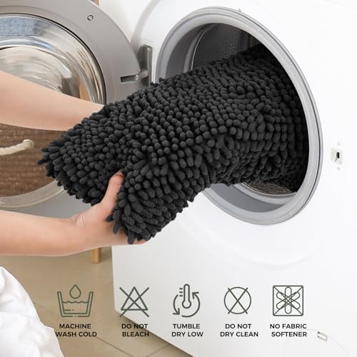 Bcoimo Bath Rug Mat, 60x24 Chenille Non Slip Black Long Bathroom Runner Rug - Image 5