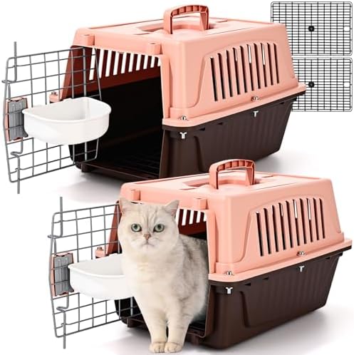 2 Set 18.9" Pet Carrier for Small Cats and Dogs, Hard Sided Plastic Cat Kennel by Locmeo