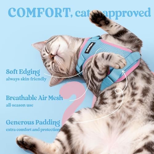 rabbitgoo Cat Harness and Leash Set, Escape Proof Vest, Light Blue & Pink - Image 4