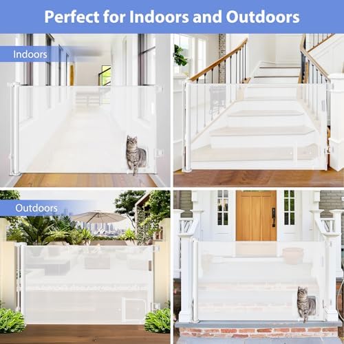 Retractable Baby Gates with Cat Door 80" Wide Retractable Dog Gate with Pet - Image 6