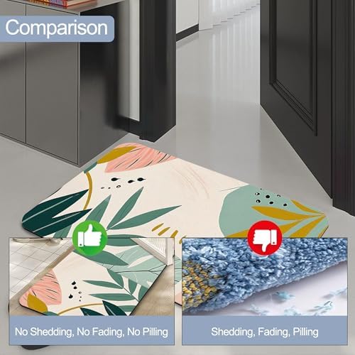Bohemian Leaves Bath Mat, Fast Drying Mid Century Abstract Bathmats - Image 4