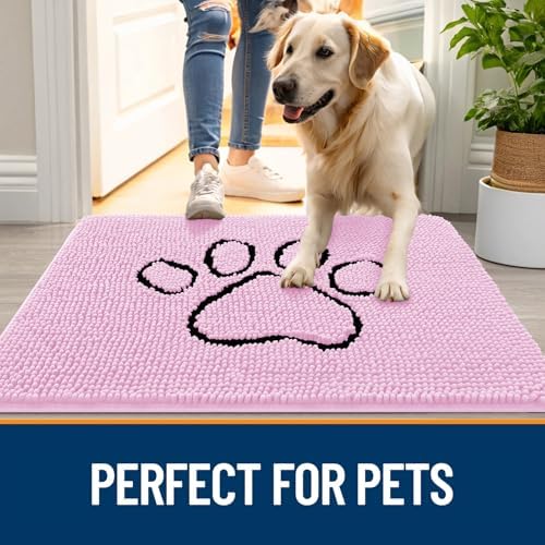 OLANLY Dog Door Mat for Muddy Paws 36x24, Paw Print Design Chenille Mud Mat - Image 6