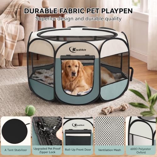 Sieidihit Dog Cat Pet Playpen Puppy Crate Cage Indoor Outdoor, Large Grey - Image 5