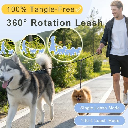 Dual Dog Leash - 360° Swivel No Tangle Walking Leash, Detachable Design - Image 3